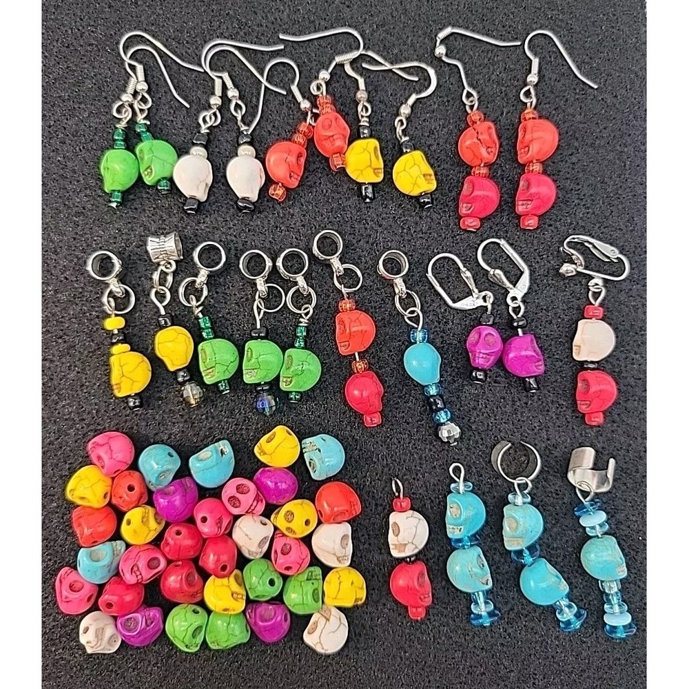 Lot of Colorful Skull Beads Parts Earrings Halloween Spooky (Ref #13)